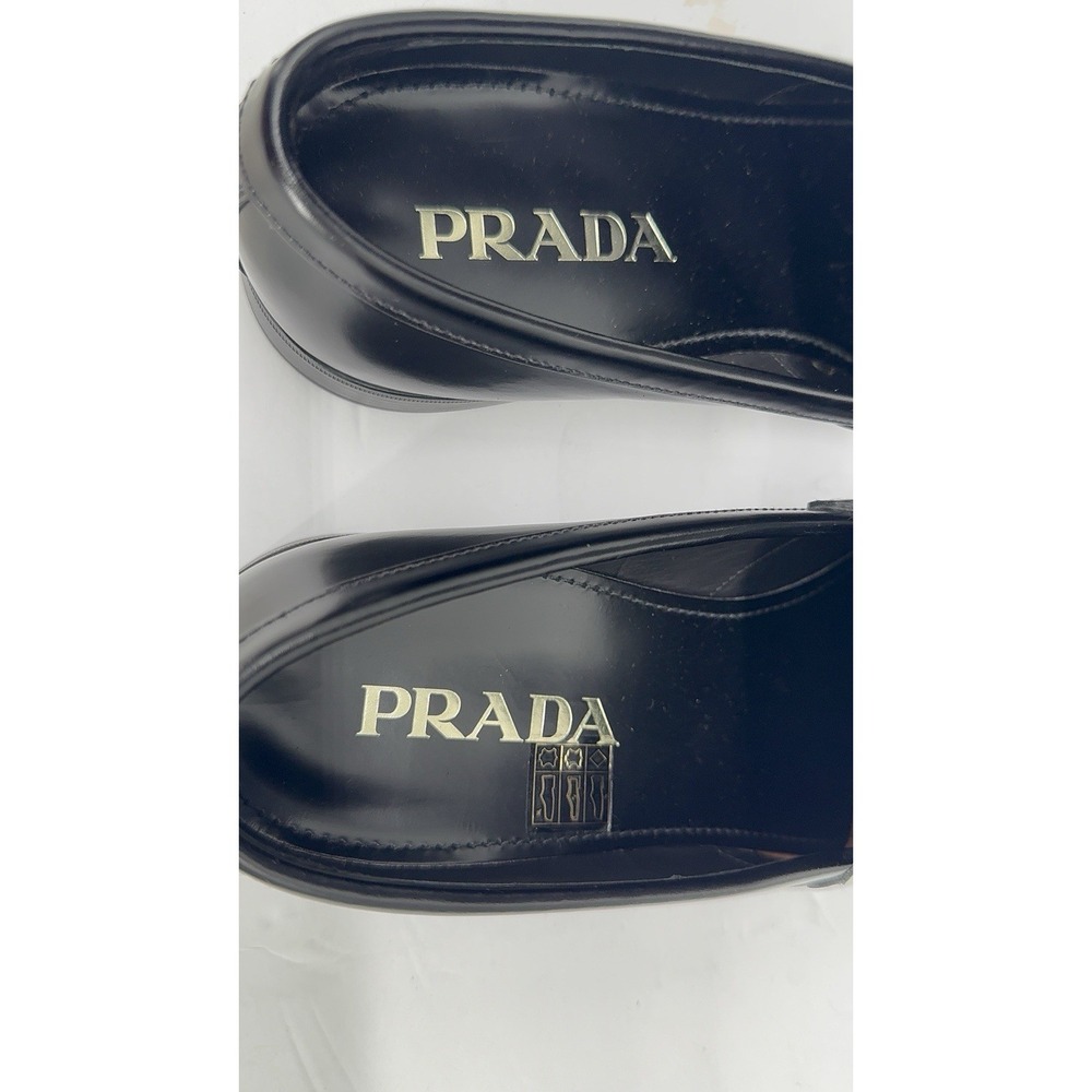 Prada Men's Black Leather Loafers 2DC079 Spazzolato Fumé Size 7.5 Made in Italy - Picture 4 of 12